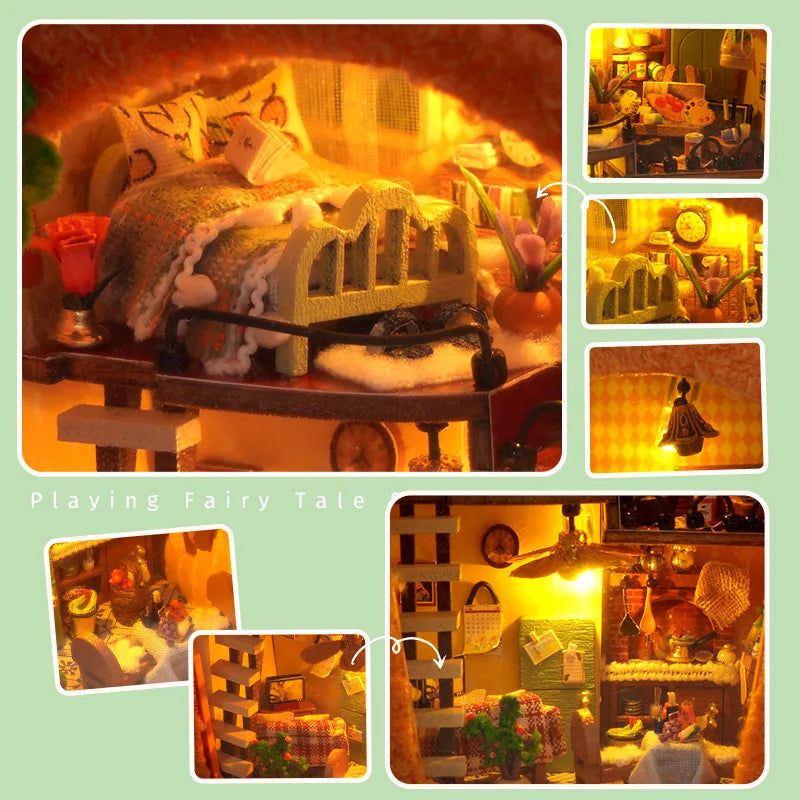 Mini Dollhouse Miniature Diy Plush Famil Doll House Miniaturas Maison sylvanian Home Children Birthday Christmas New Year Gifts