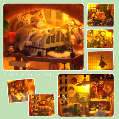 Mini Dollhouse Miniature Diy Plush Famil Doll House Miniaturas Maison sylvanian Home Children Birthday Christmas New Year Gifts