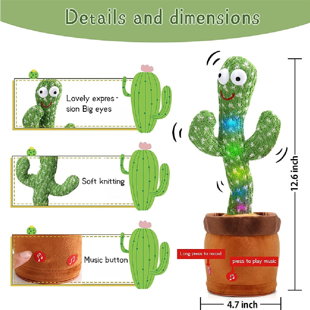 32cm Electric Twisting Dancing Enchanting Cactus Toy With English / Russian / Spanish / Vietnamese / Arabic 120 Songs Cactus Toy